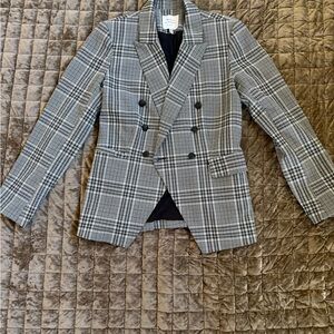 Women's Black and White Plaid Double-Breasted Blazer